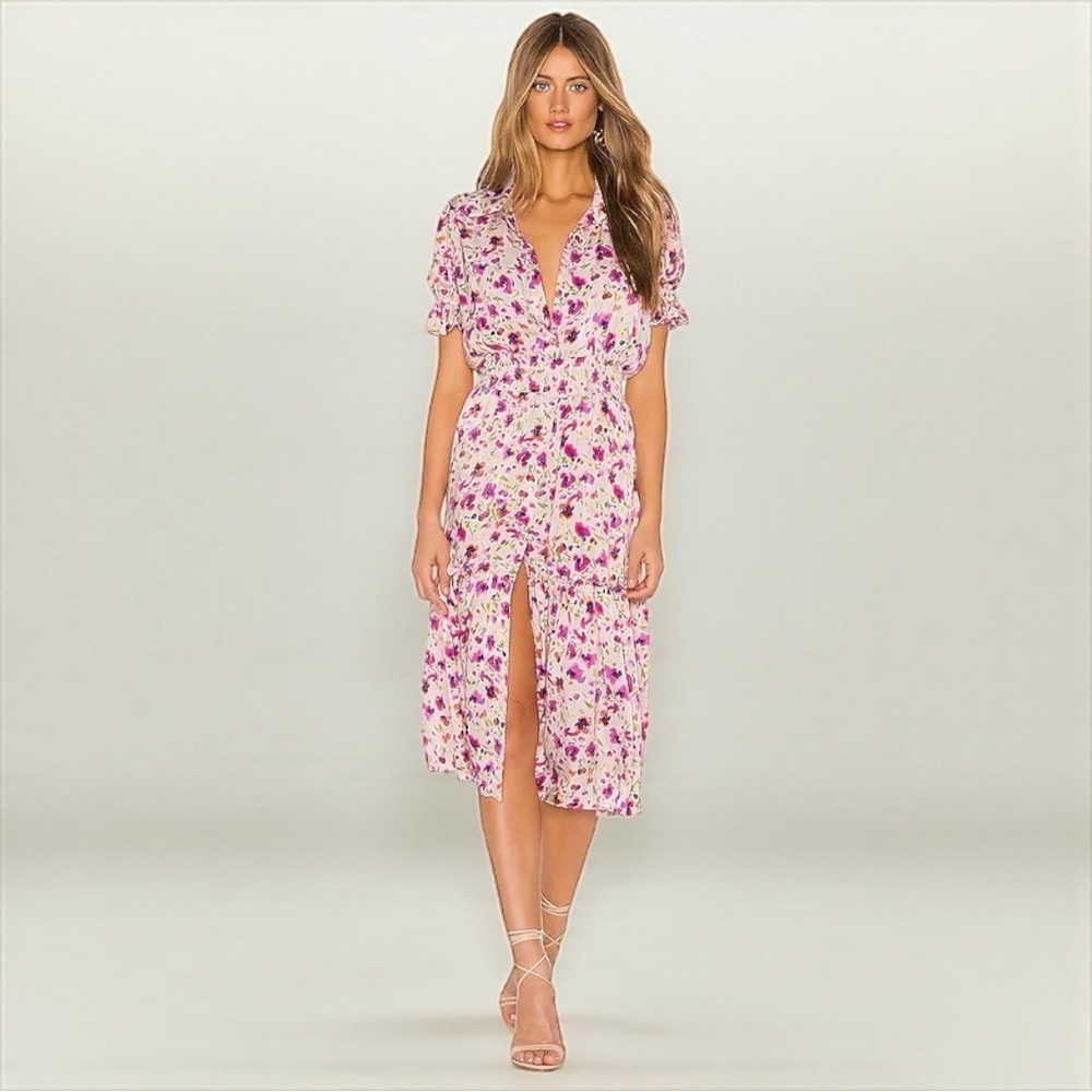 Misa Los Angeles Women's Melvari Midi Dress In Fuchsia Floral Size XS